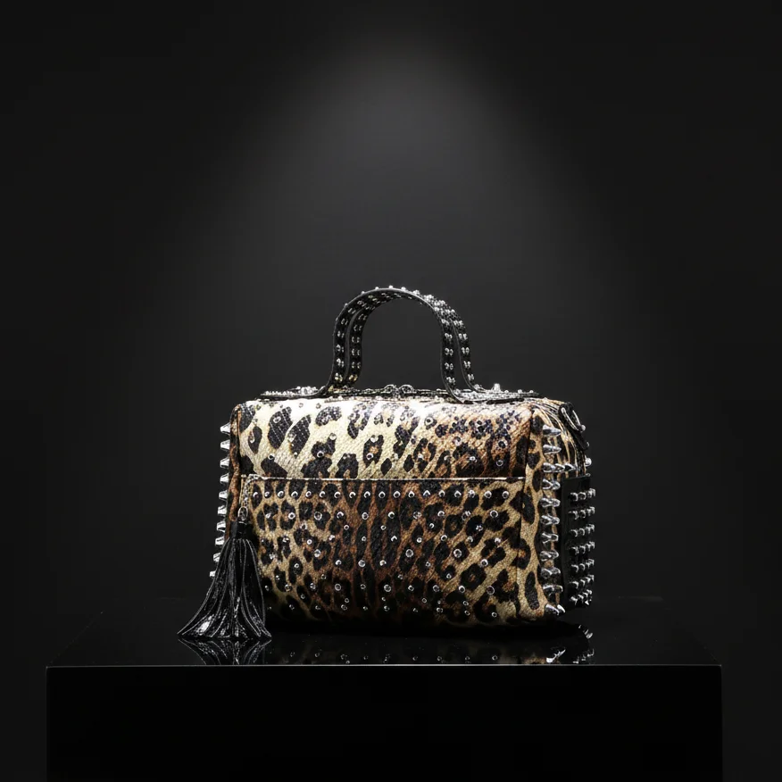 Top Selling Ladies Handbag Women Bag Leopard Print Material Hand Bag for Women High-capacity Diamond Rivet Ladies Bag Supplier