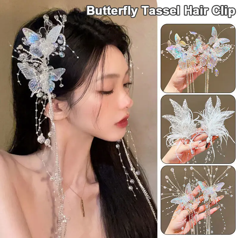 1 Paar Vlinder Kraal Kwastje Haarspelden Vrouwen Meisje Prinses Hoofdtooi Haar Clip Side Clip Koreaanse Eenvoudige Sieraden Accessoires Nieuw