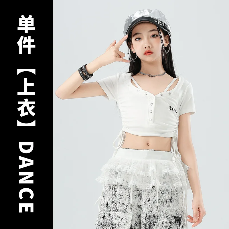 Meisjes K-pop Mode Crop Top Street Dance Losse Splash Inkt Cargo Broek Kinderen Hip Hop Kleding Set Kids streetwear Jazz Kostuum