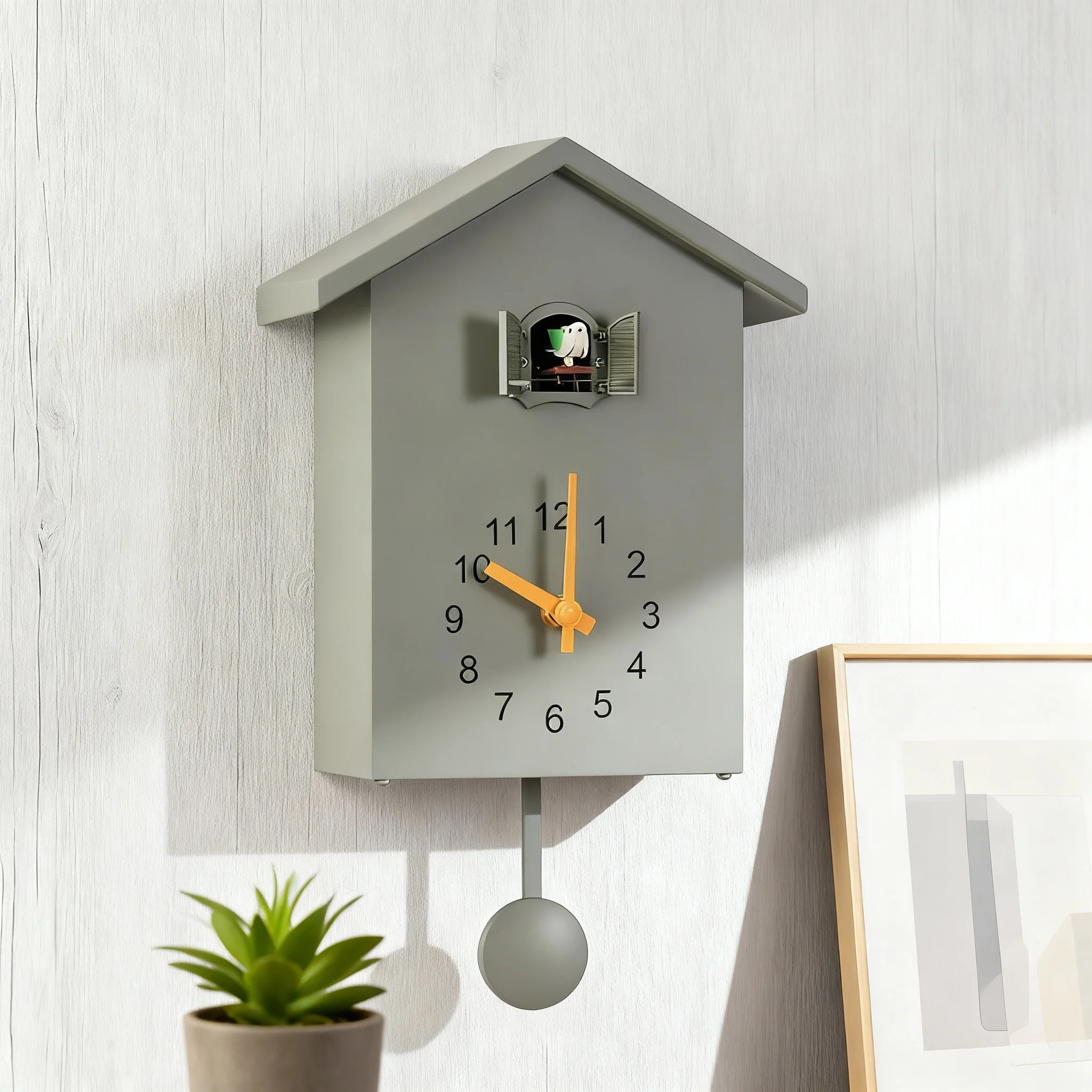 Nordic Cuckoo Wall Clock 10 Inch Modern Minimalist House Shape with Bird Chime for Living Room Bedroom Study Home Decor Wall Art