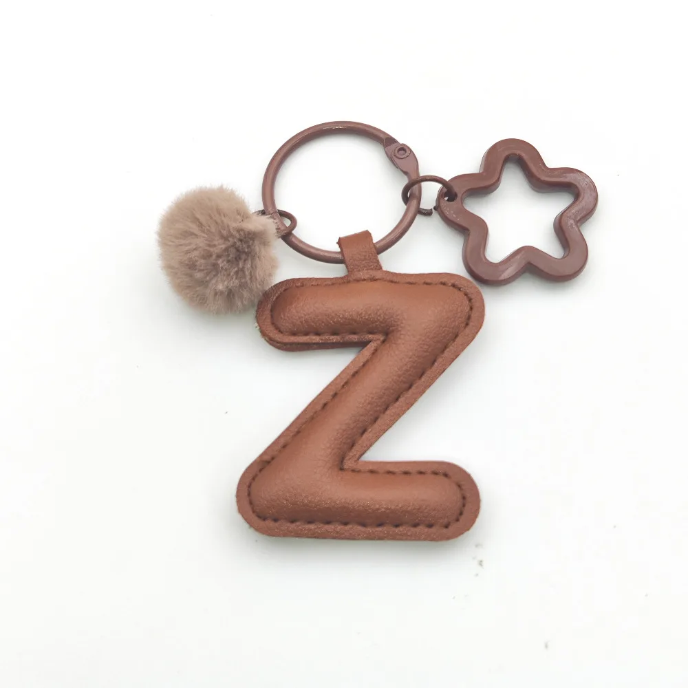 Initialen-Schlüsselanhänger mit Pompon-Sternrahmen aus Leder, A-Z Alphabet-Taschenanhänger, Rucksack- und Handtaschenanhänger für Damen, Personalisierter Schlüsselring – Detail 8
