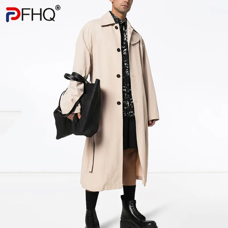 

PFHQ New Spring Autumn Cotton Loose Long Windbreaker Simple Solid Color Lapel Jacket 2024 Solid Color Male Tops 21Z6020