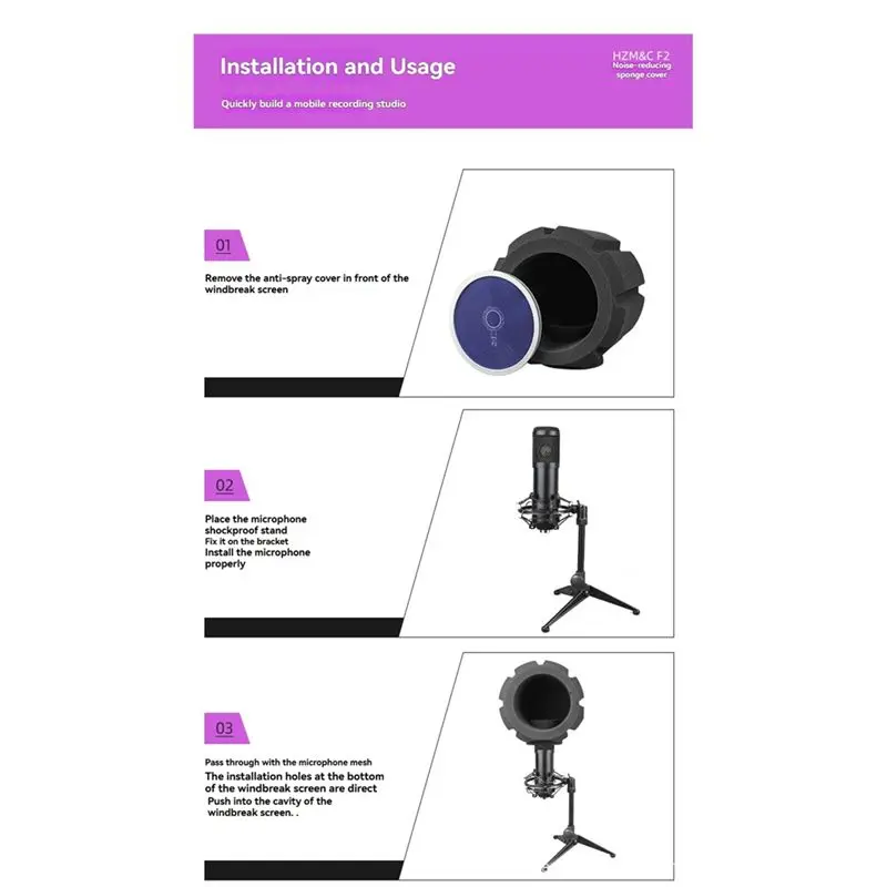 T23C F2 Microphone Acoustic Filter Wind Screen With Sponge Material For Soundproof Recording Of Vocal Filter Blue