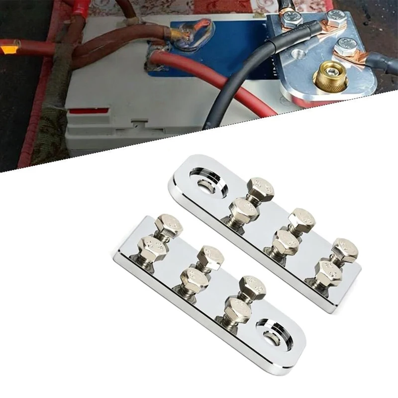 2PCS 6 Spot Flat Battery Terminals Threaded Connector for Caravan RV Bus - Car Battery Terminal Connector Modification Kit