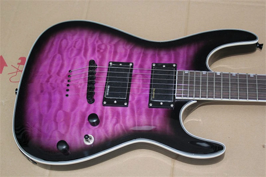 Firehawk Custom Purple Electric Guitar with Quilted Maple Veneer,String-Thru-Body,Offer Customize