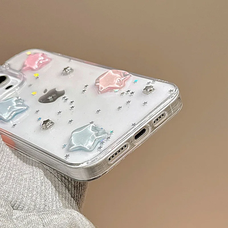 Wunderschöne, farbenfrohe 3D-Stern-Glitzer-Handyhülle für iPhone 16 18 Pro Max 17 Air 15 13 12 11 14 Plus mit transparenter Rückseite – Detail 5