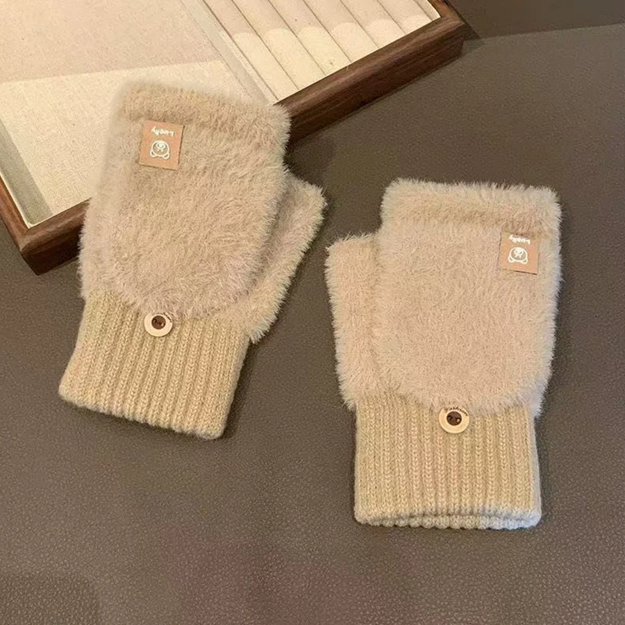 قفازات نسائية غامضة، قفازات تعمل باللمس، صوف محبوك ناعم، قفازات شتوية دافئة ومريحة ولطيفة