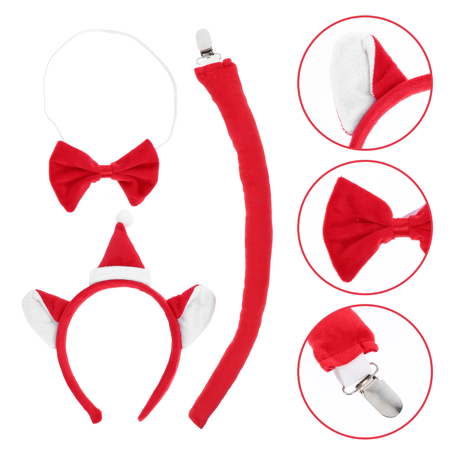 

1Set Christmas Cat Ears Headband Santa Hat Bow Tie Tail Set Fun Hair Accessories Holiday Party Cosplay Festival