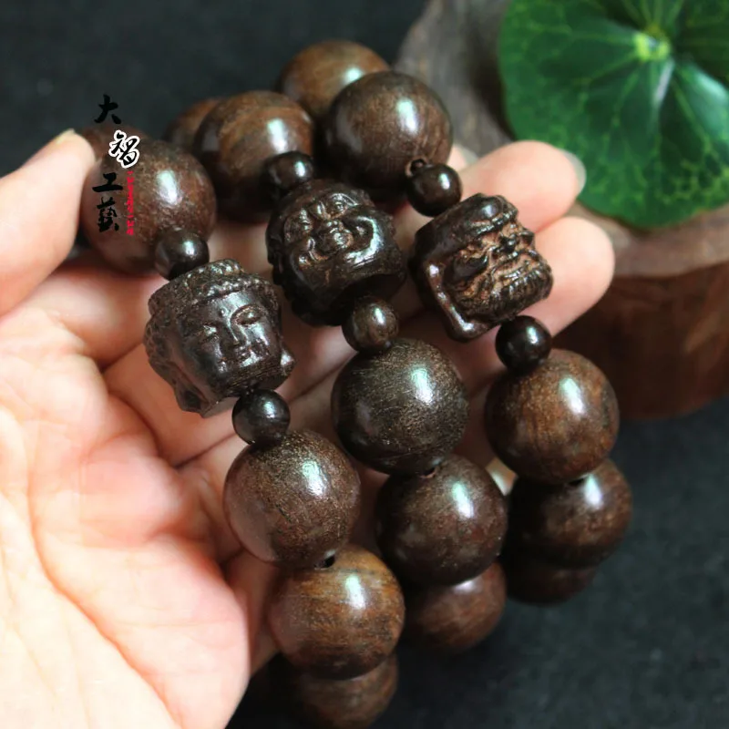 

Natural Wood Bracelet, Carved Buddha Beads, Arhat, Sakyamuni, Lucky Accessories, Fashion Jewelry