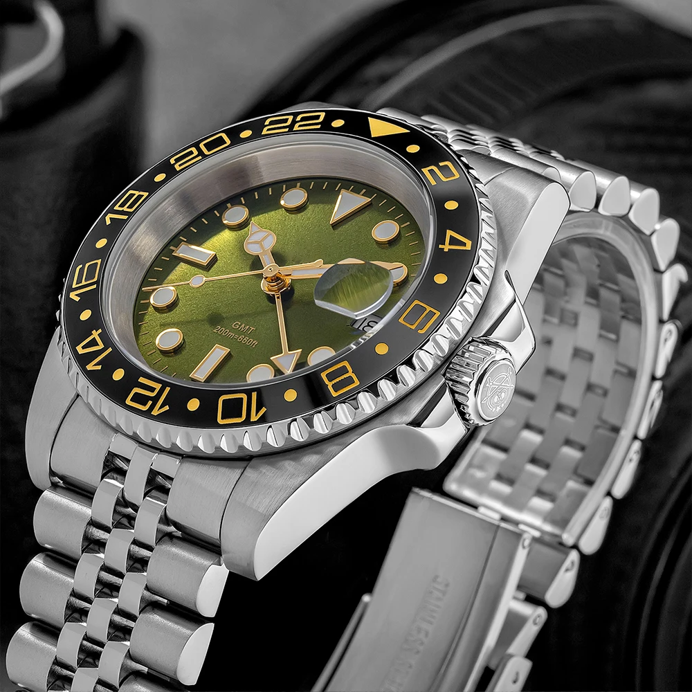 ADDIESDIVE Custom GMT Quartz Watch For Men Luxury Swiss Ronda 515-24H Movement 316L Stainless Steel 200m Waterproof Wristwatch