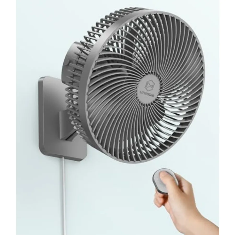 

10 Inch Wall Mounted Fan with Remote Control, 90° Oscillating, 4 Speeds, 4 Timer, Adjustable Tilt, 70 Inch Cord, Quiet, for Bed