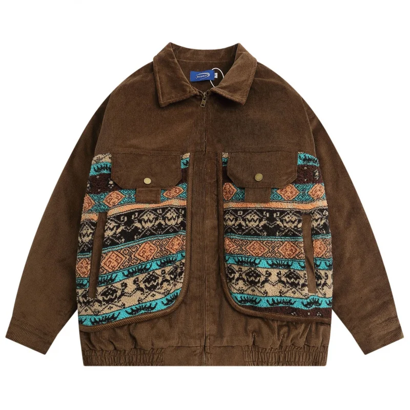 

W2EJOURNEY, размер ЕС, США, высокое качество, ретро, этническая лоскутная хлопковая куртка, модная брендовая унисекс, повседневное свободное зимнее толстое теплое пальто