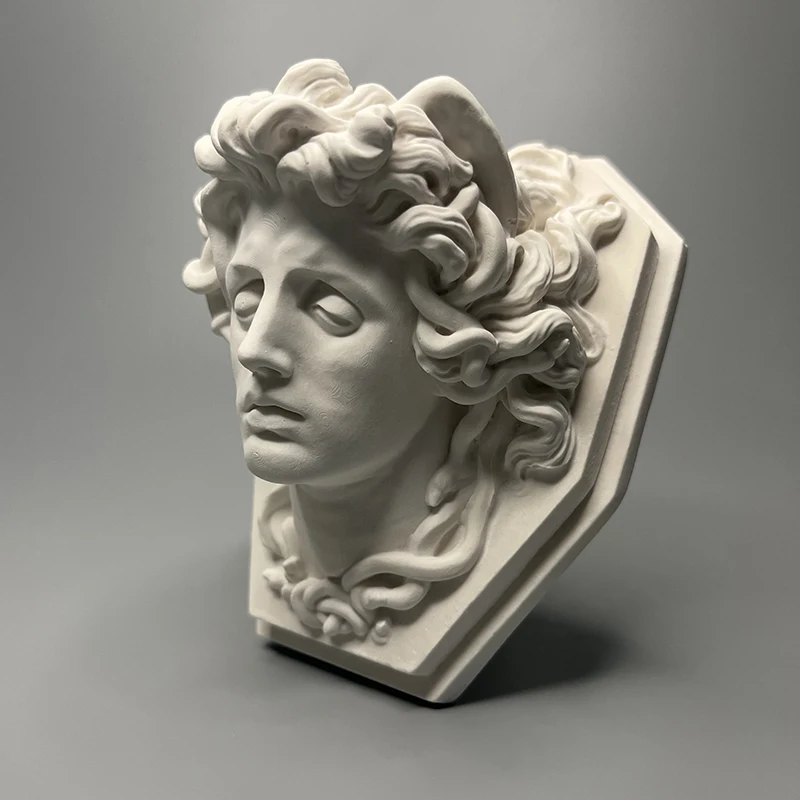 Moderne lockige Haare Charakter Avatar Skulptur Buch Arbeitsplatte Ornament Relief weiß Gips Figur Figur Handwerk Heimdekoration