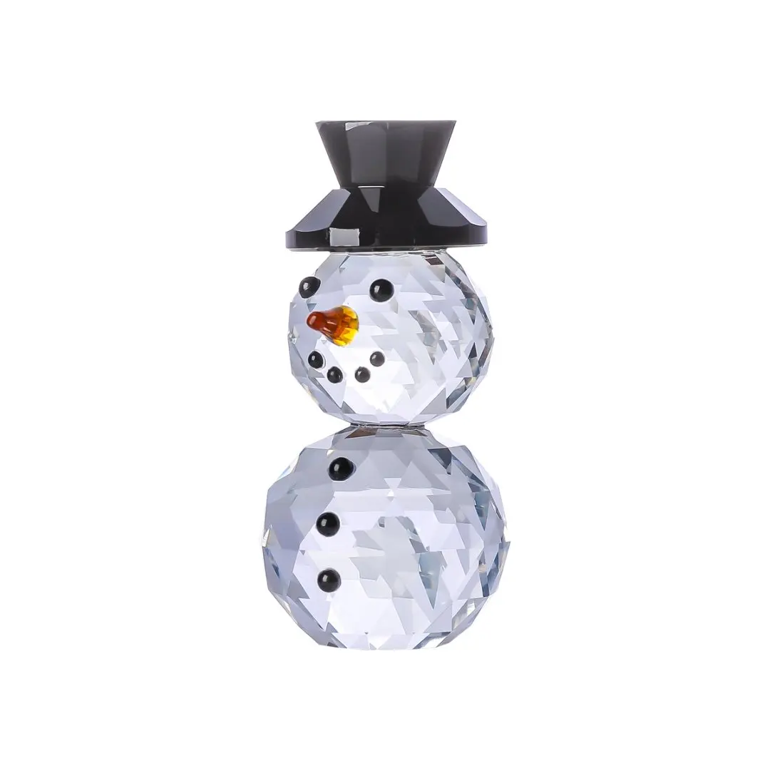 Crystal Black Hat Snowman Figurines Collectible Paperweight Glass Snowman Ornament Christmas Party Favor Decor Gift