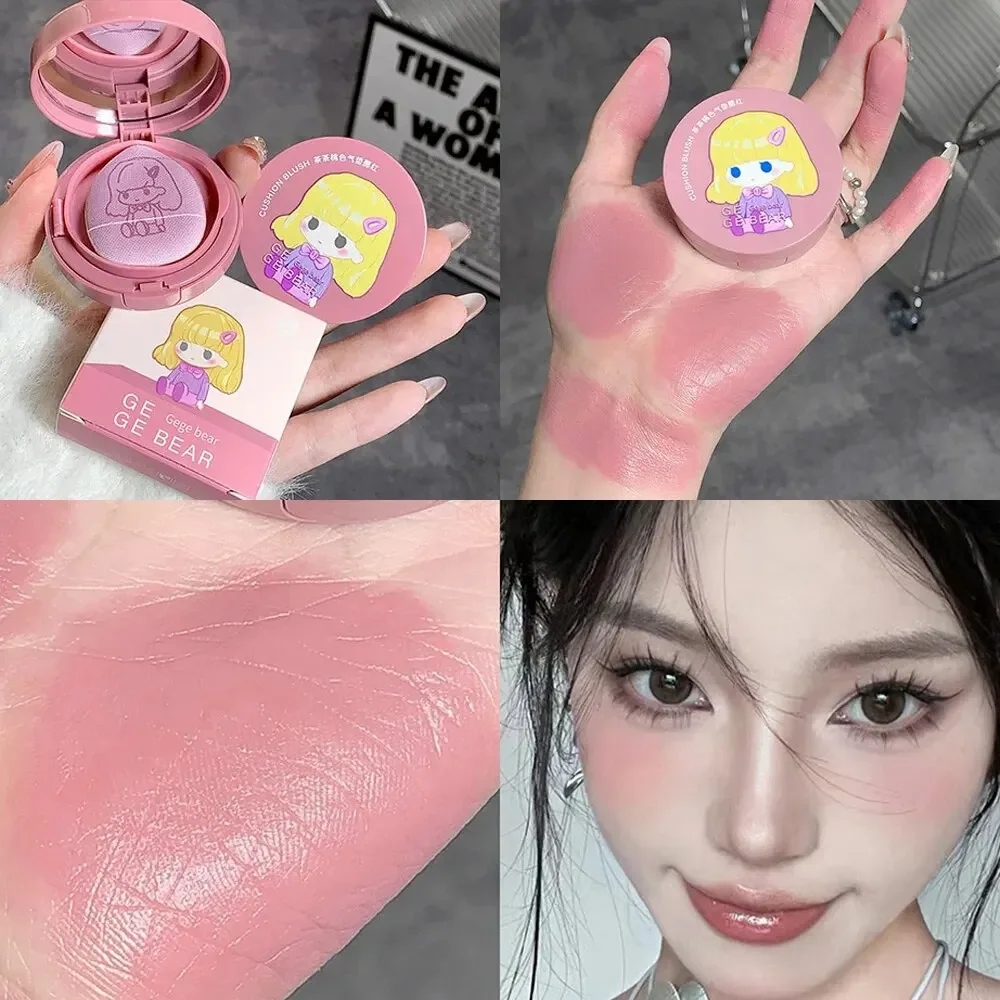 Cushion Blush mit Mischbarem Farbton und Puderquaste, Aufhellend ohne Kleben, Langanhaltend, Gege Bear Make-up Rouge