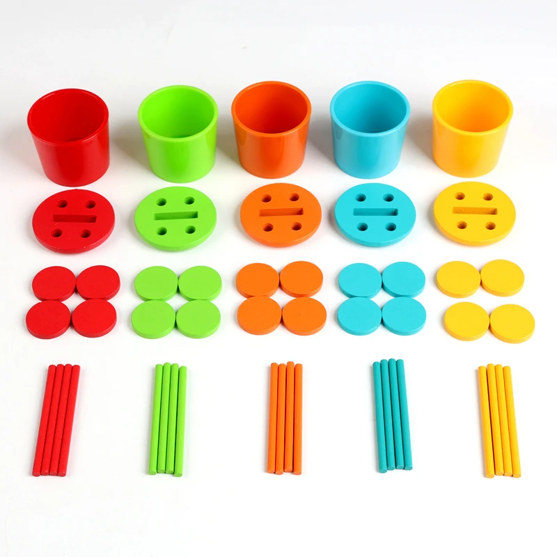 Montessori Color Sorting Cup Shape Color Matching Toys Wooden Sticks Classification Bucket Early Education For Age 3+ Fine Motor