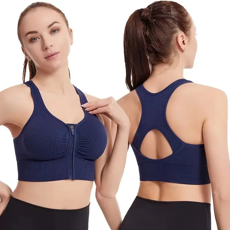 CZGUKE Women's zipper sports bra vest plus size shock resistant bra women's yoga running fitness bra women's underwear image 5