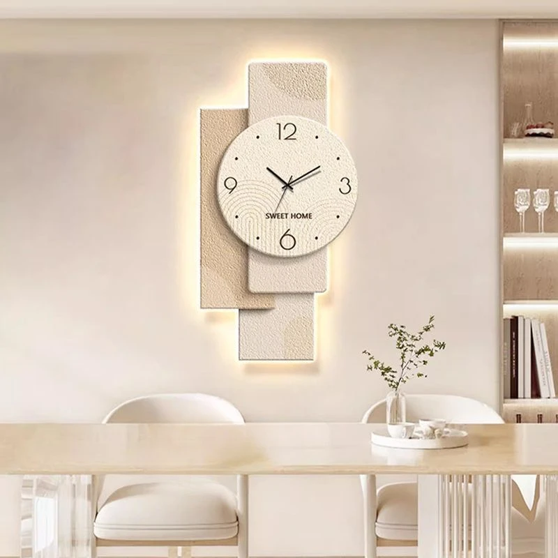 

Cream Style Decorative Hanging Painting Clock Log Living Room Dining Room Background Wall Painting Simple Table Mural Wall Clock