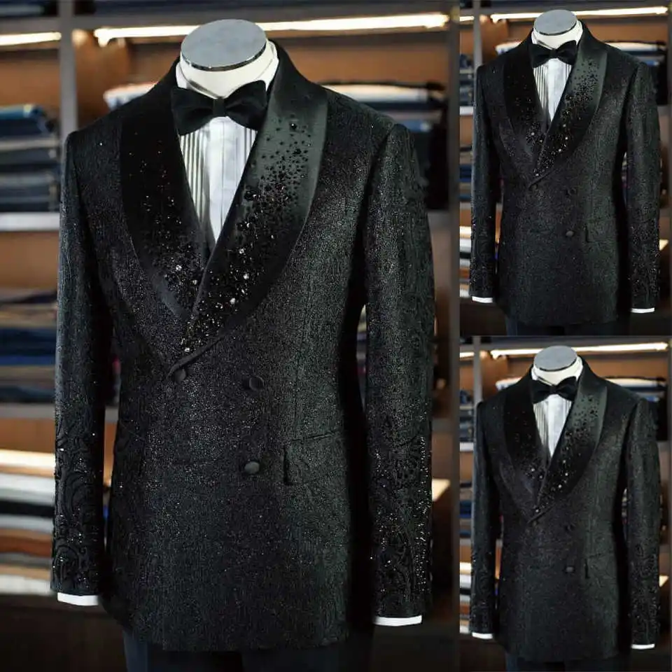 Designer Beaded Wedding Tuxedos 1 Piece Set Jacket Shawl Lapel Men Suit Fashion Groom Wear Party Evening Suits Customized