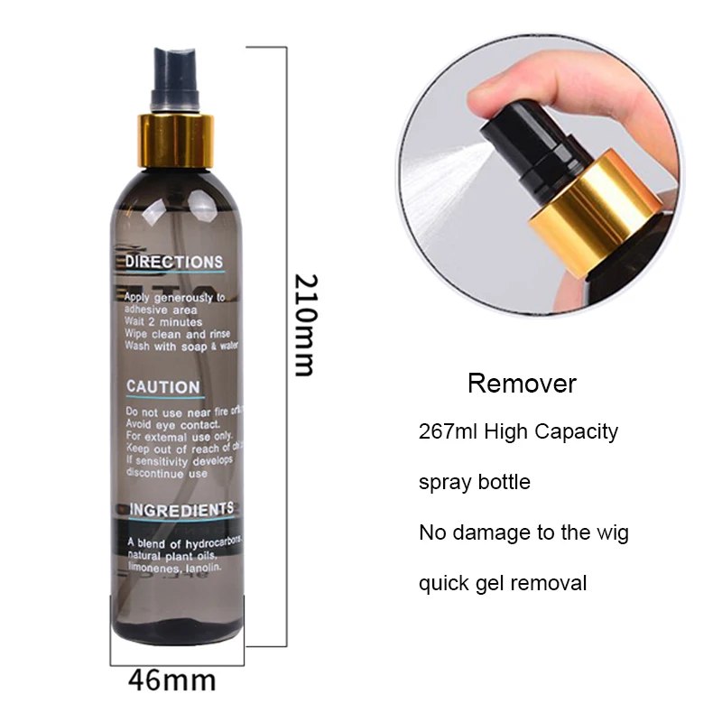 Nunify 9fl. oz (267ml) removedor para adesivo & fita 1 pces removedor de cola com garrafa de spray removedor de grande capacidade para extensão do cabelo