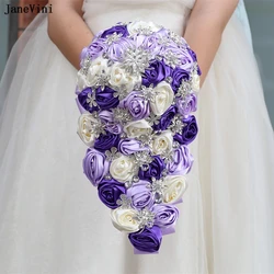 JaneVini Luxury Rhinestone Waterfall Bridal Bouquets Light Purple Ivory Wedding Flowers Cascading Bouquet Accessories for Bride