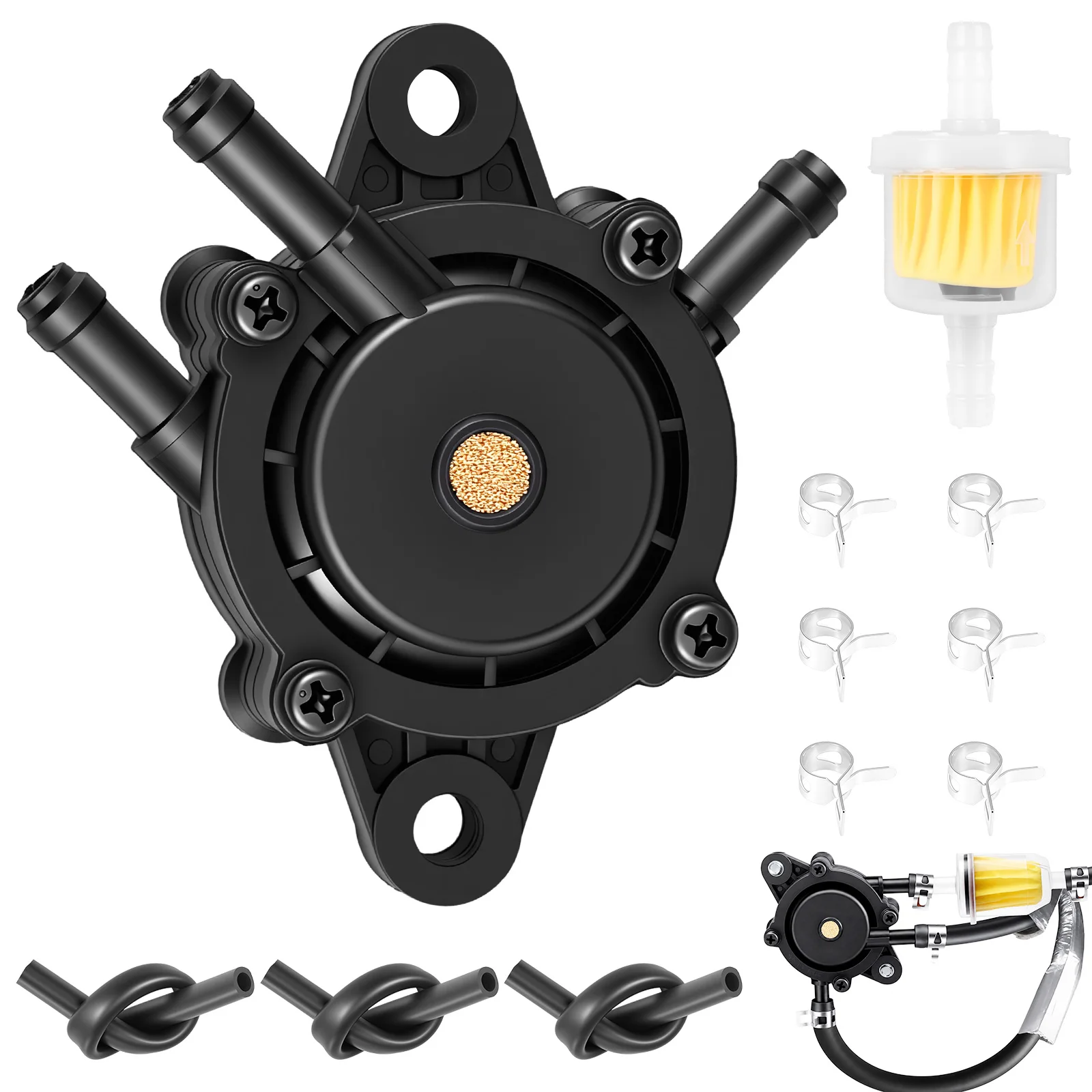 Vacuum Fuel Pump Kit with Fuel Filter Line Clamps for Lawn Mower Tractor Small Engine 808656 491922 691034 692313 24 393 04-S