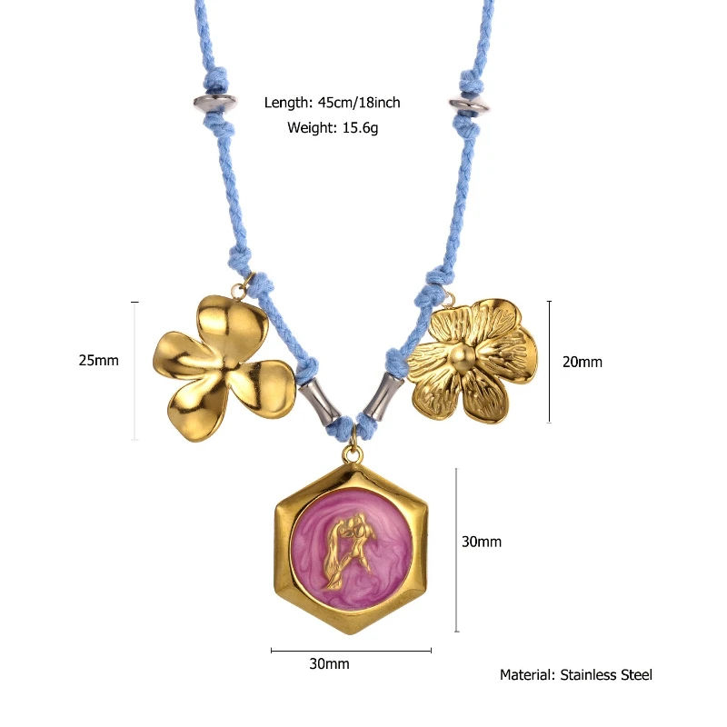 Zwölf Konstellationen bunte Anhänger handgemachte Baumwolle Seil Edelstahl Frauen personalisierte Mode Halsketten Schmuck – Detail 3