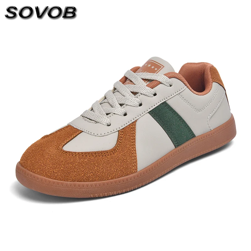 

2025 Spring Vintage Men's Casual Shoes Big Size 36-45 Low Cut Leather Training Shoes Men Comfy Lace-Up Casual Flat Shoes Women