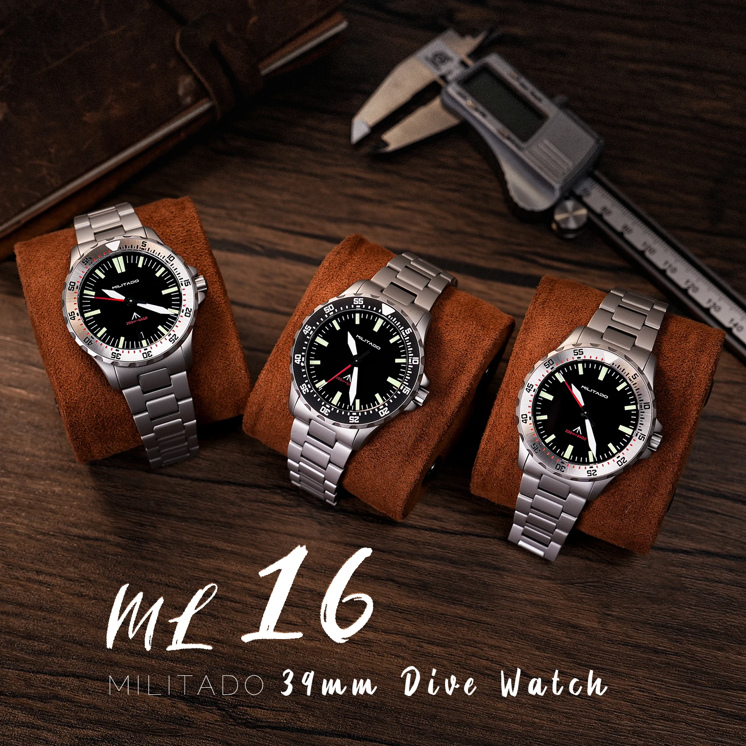 Militado جديد ML16 39 مللي متر ساعة غوص الياقوت الكريستال 200 متر مقاومة للماء السويسري مضيئة السيراميك الحافة كوارتز ساعة اليد للرجال