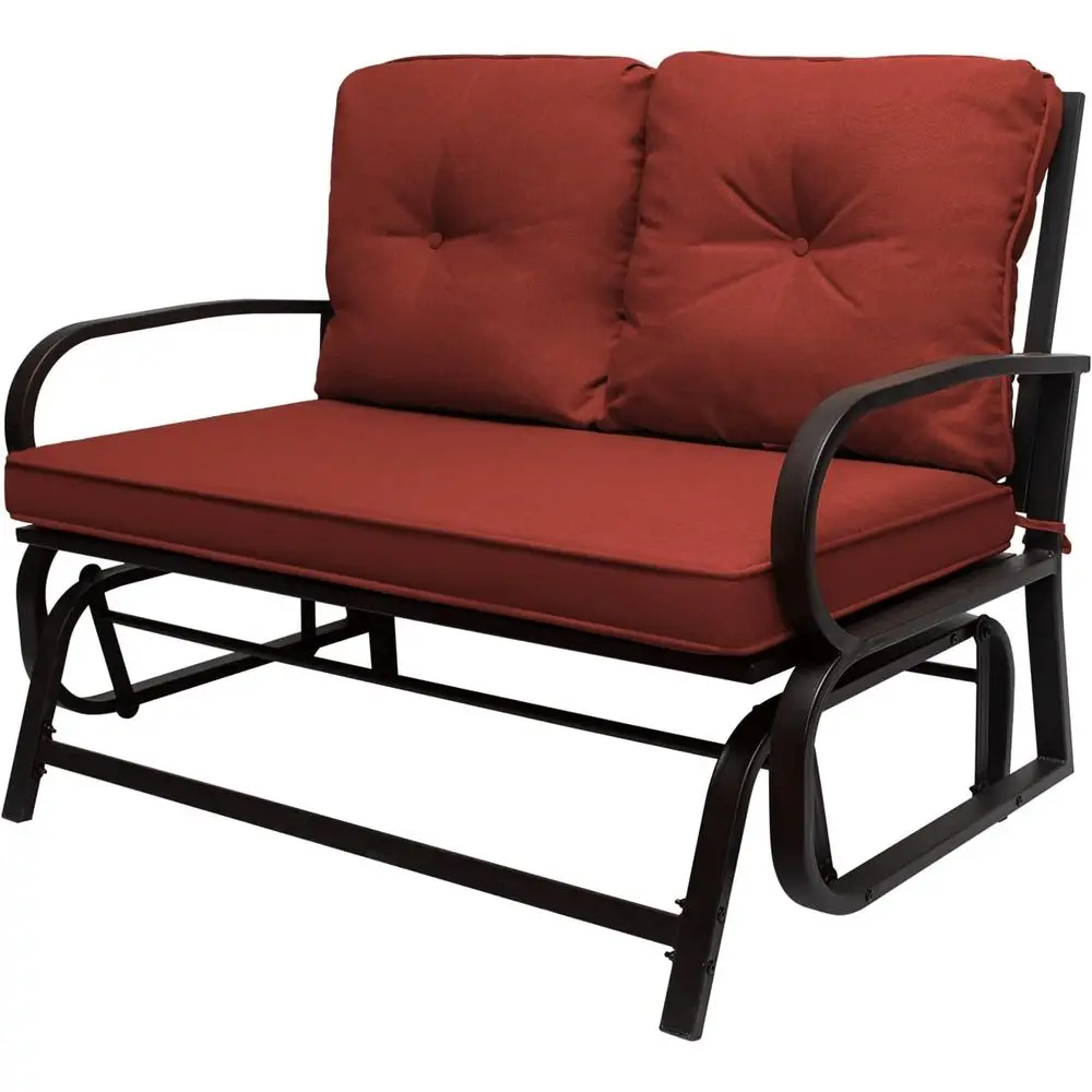 

2-Person Rust-Red Outdoor Patio Swing Bench with Wrought Iron Frame