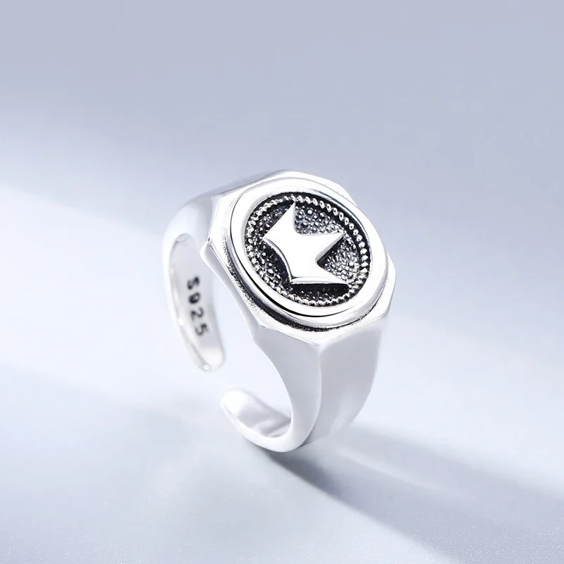 Wholesale 925 sterling silver simple crown ring for men and women live ring thai silver retro distressed personalized jewelry