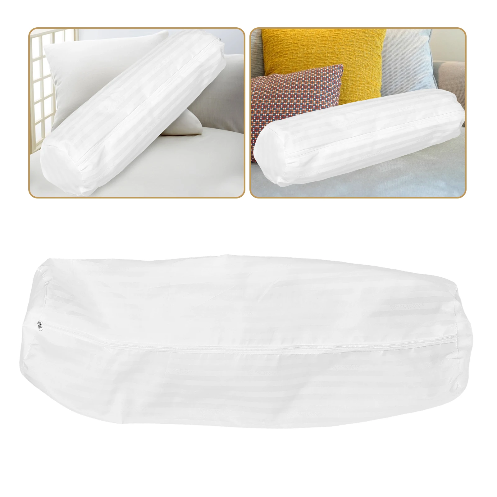 

Soft Round Cover Hidden Zipper Removable Inner Liner Breathable Comfortable 20X80Cm White Pillow Case For Neck Leg Couch Sofa