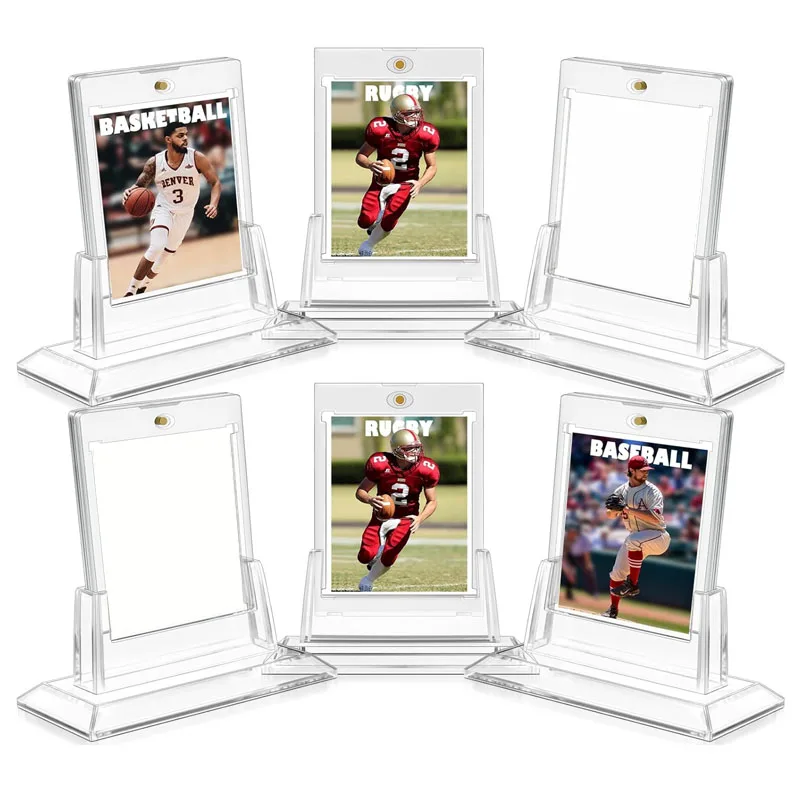 Set 35PT Card Holder Magnetic Acrylic Support Protectors Hard Plastic Sleeves Trading Display Case Baseball Football Sport Cards