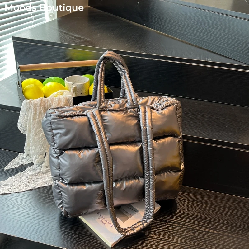 

MOODS Padded Winter Warm Shoulder Tote Bags For Women Oxford Cloth Quilted Large Capacity Shopper 2025 Luxury Designer Handbags