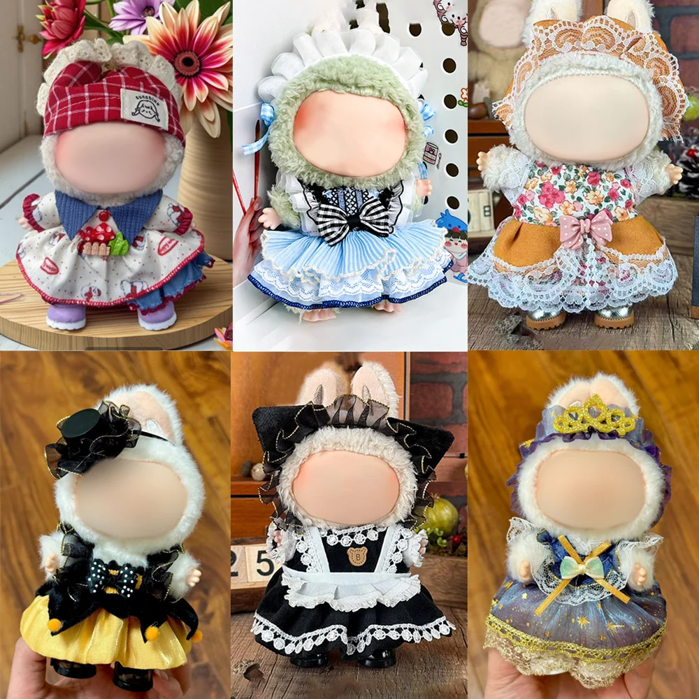 

15-17cm Mini Plush Doll Clothes For Labubu Dress Up Dress Design Doll Clothing Outfit DIY Set Keychain Decor With Accessories