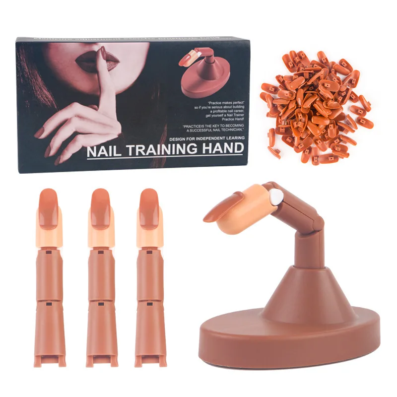 

Practice Hand for Acrylic Nails Flexible Nail Practice Fingers Training Movable Nail Mannequin Hand with 100 Nail Tips