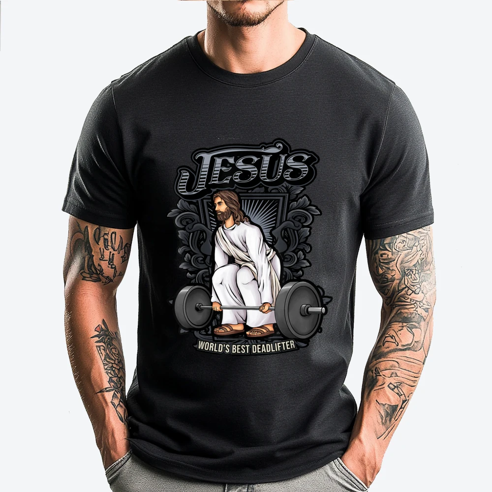 

Funny Jesus Christian Weight Lifting Men Women Gym Gag Gifts Funny Shirts New Year 2025 Man Tops Tees HOLIDAYS
