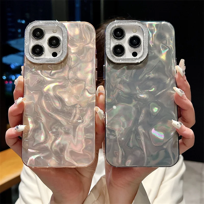 Custodia antiurto brillante Ultra sottile semplice alla moda per iPhone 11 12 13 15 14 Pro Max Cover in Silicone ondulato Bling Glitter Girl