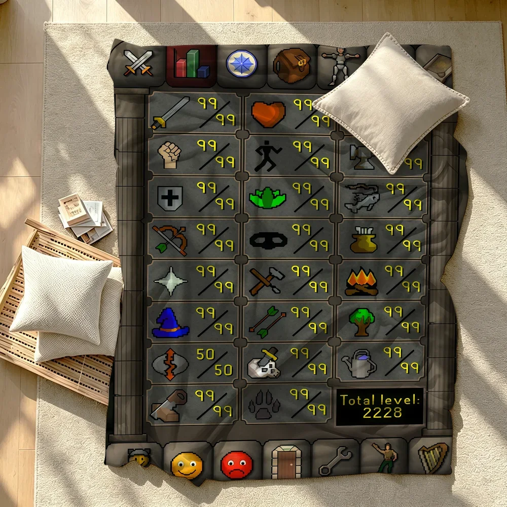OSRS Maxed 99 All Skills Total Level Blanket Soft Warm And Thick Perfect For Bedroom Living Room Bed Sofa Camping Picnic Office