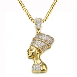 VANAXIN Egypt Queen Pharaoh Pendant Necklace Gold Silver Color Jewelry Women Zircon Statement Fashion Hip Hop Collier Box Gift