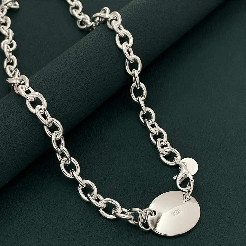 

Hot selling 925 sterling silver jewelry, double hole egg pendant thick necklace lobster clasp, fashionable punk style