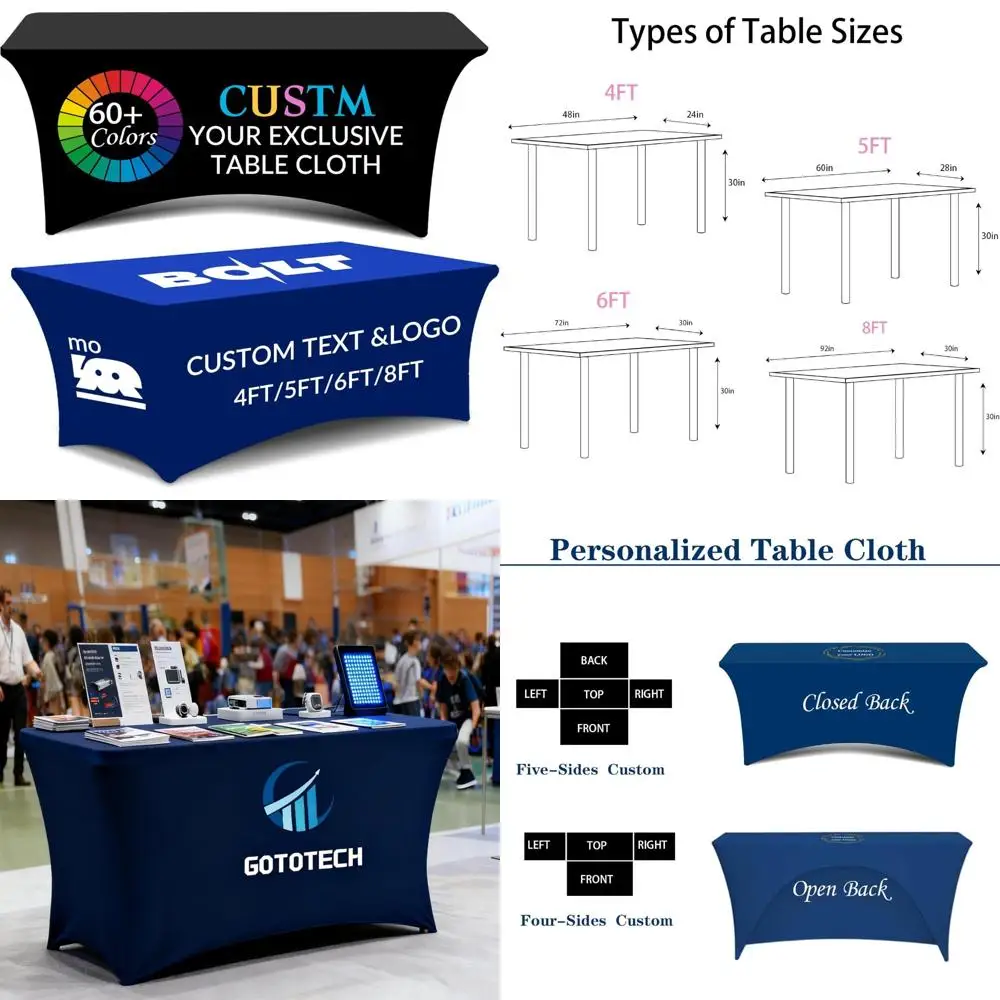 

Персонализированные чехлы на столы с логотипом для торговых шоу, мероприятий, дней рождения и юбилеев — эластичные ткани из спандекса