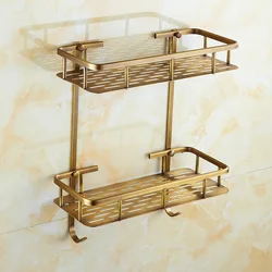 Wall Mounted Shelf Antique Bronze Solid Brass Bathroom Soap Basket Holder Shower Shampoo Shelf Square Rack
