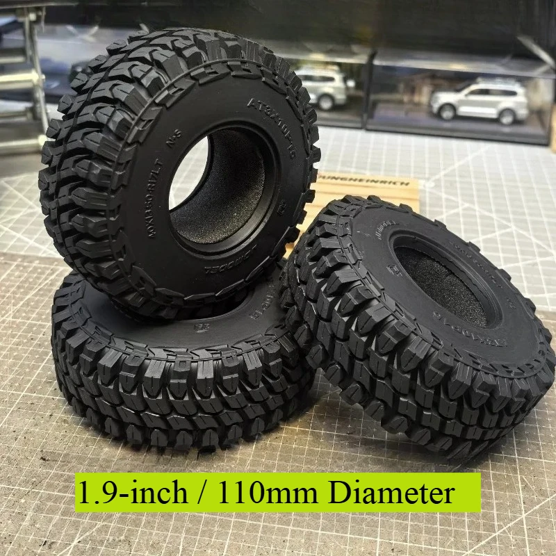 4PCS 1.9 Inch 110x39mm RC Crawler Tires Rubber with Foam Inserts for 1/10 RC Crawler Car Axial Rc4wd Traxxas Trx4 Tf2 D90 D110