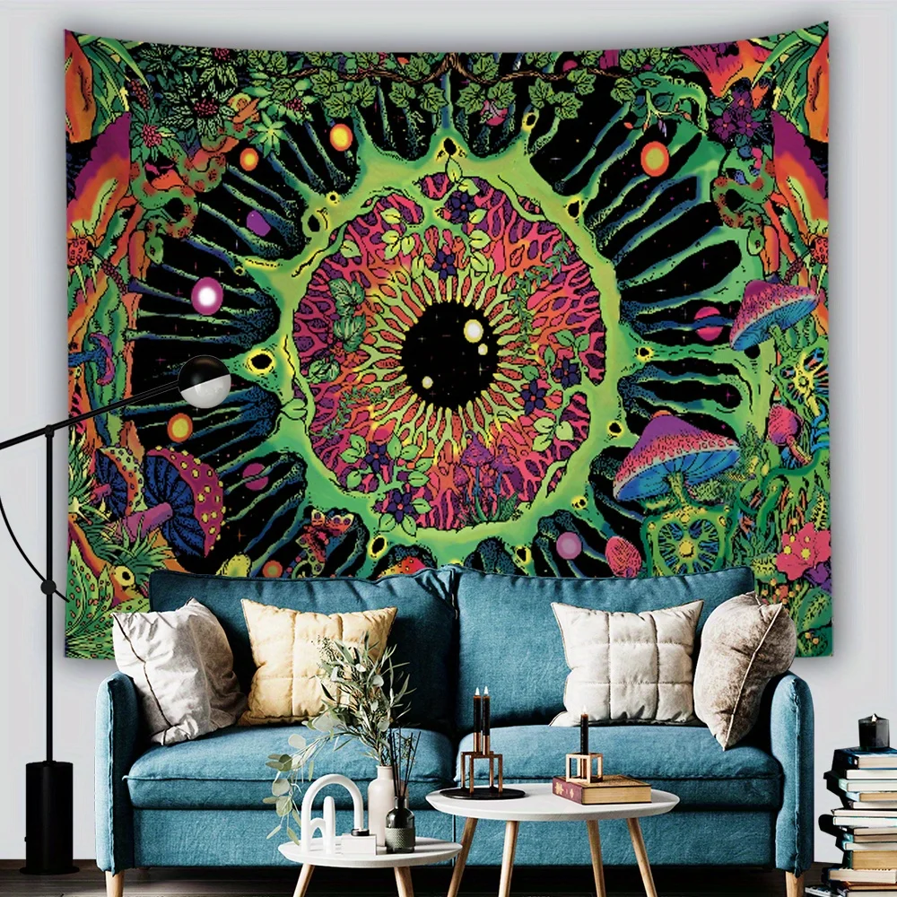 Customize VIKAMA Mushroom Eye Fluorescent Tapestry Mandala Wall Hanging for Living Room, Bedroom, Office Home Decor Wall Art