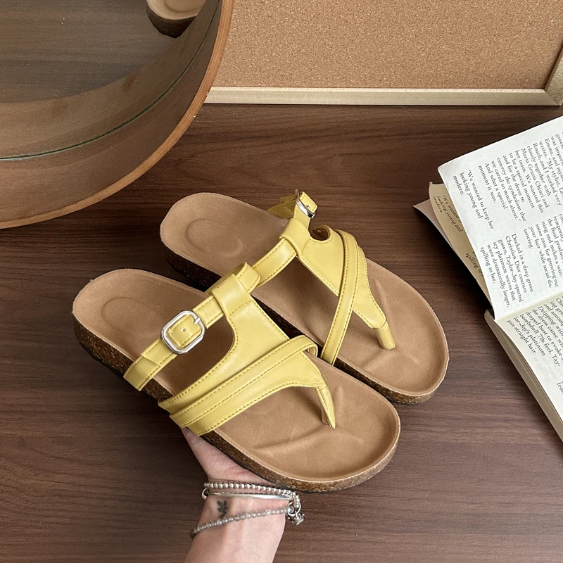 أحذية نسائية صيفية كلاسيكية صنادل نسائية مسطحة بسيطة وعصرية شباشب من الفلين غير رسمية ومريحة شباشب للشاطئ #2
