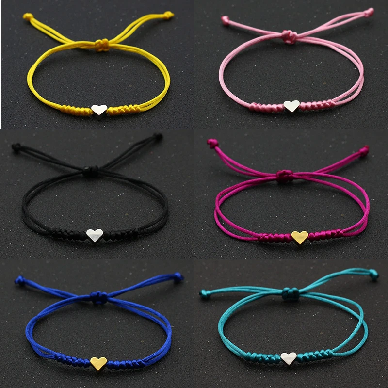 Tiny Heart Charm Bracelets for Women Girls Simple Blue Black Red Rope Chain Braided Bracelet Woven Jewelry Best Gifts Her