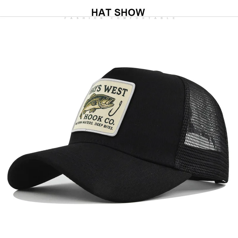 High Quality Fishing Embroidery Baseball Cap for Men Women Outdoor Fishing Snapback Mesh Hat Breathable Sunshade Dad Trucker Hat