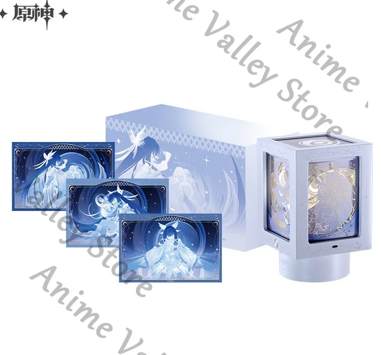 

Genuine Anime Genshin Impact Columbina Cosplay Rotatable Paper Carving Lamp Cartoon Music Box Musical Boxs Night Light Gift