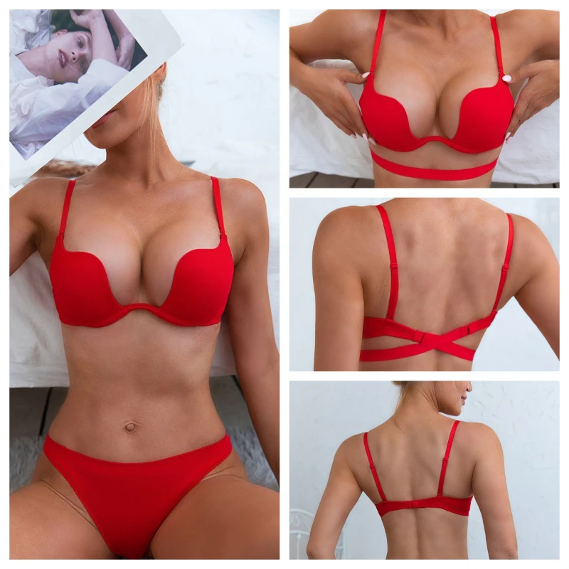 

Sexy Push Up brassiere Invisible backless bra Low Cut Beautiful back Bralette wedding night lingerie Smooth intimate underwear